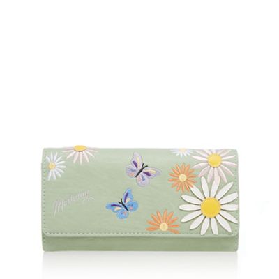 Light green floral embroidered flapover purse